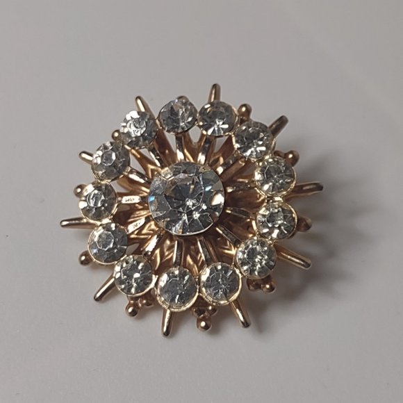 Vintage Small Metal And Clear Glass Decorative Brooch - Picture 4 of 14